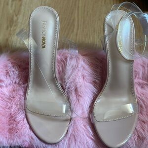 Brand New Fashion Nova tan and clear heels